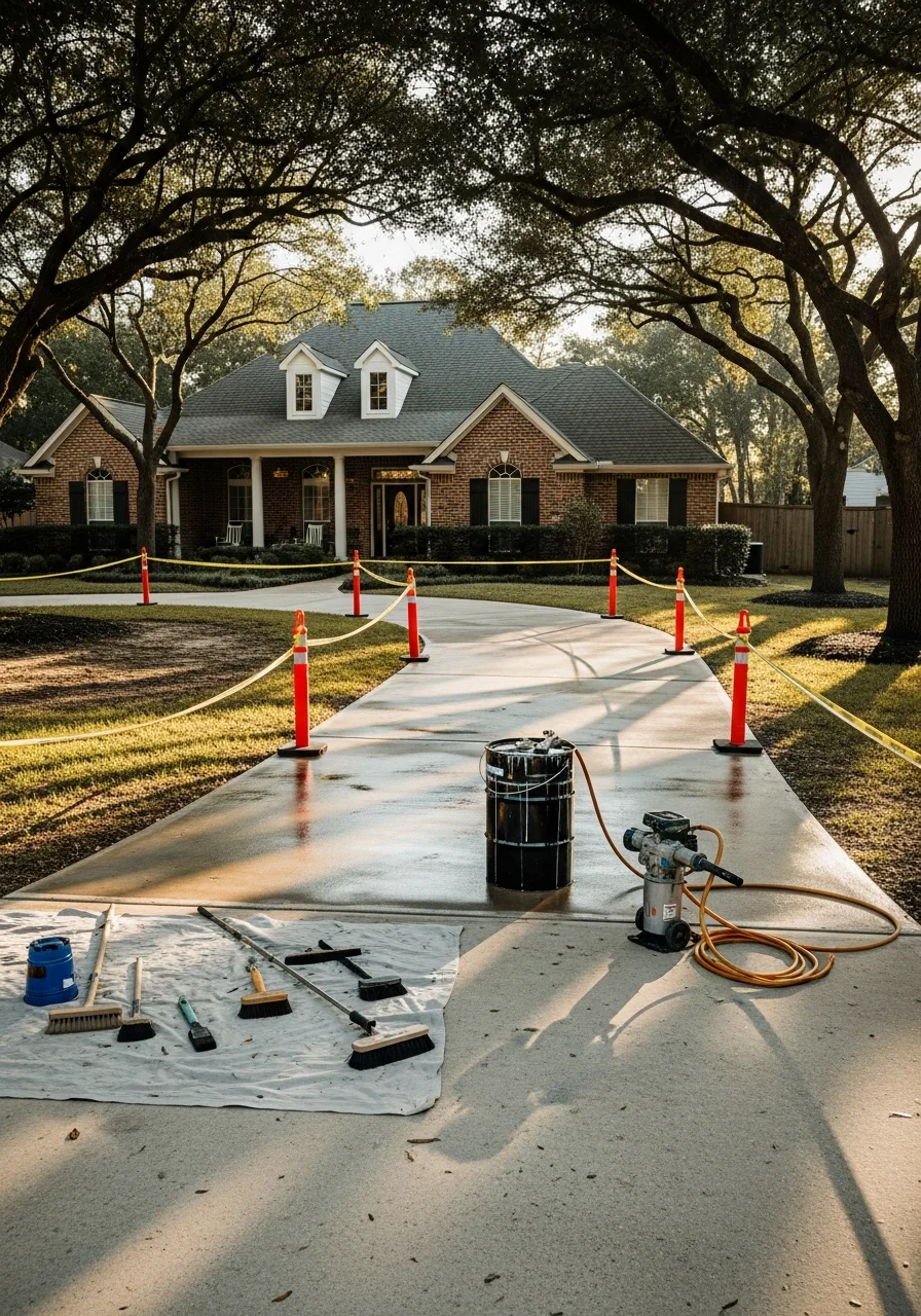 Conroe contractor team with tools and equipment on job site.