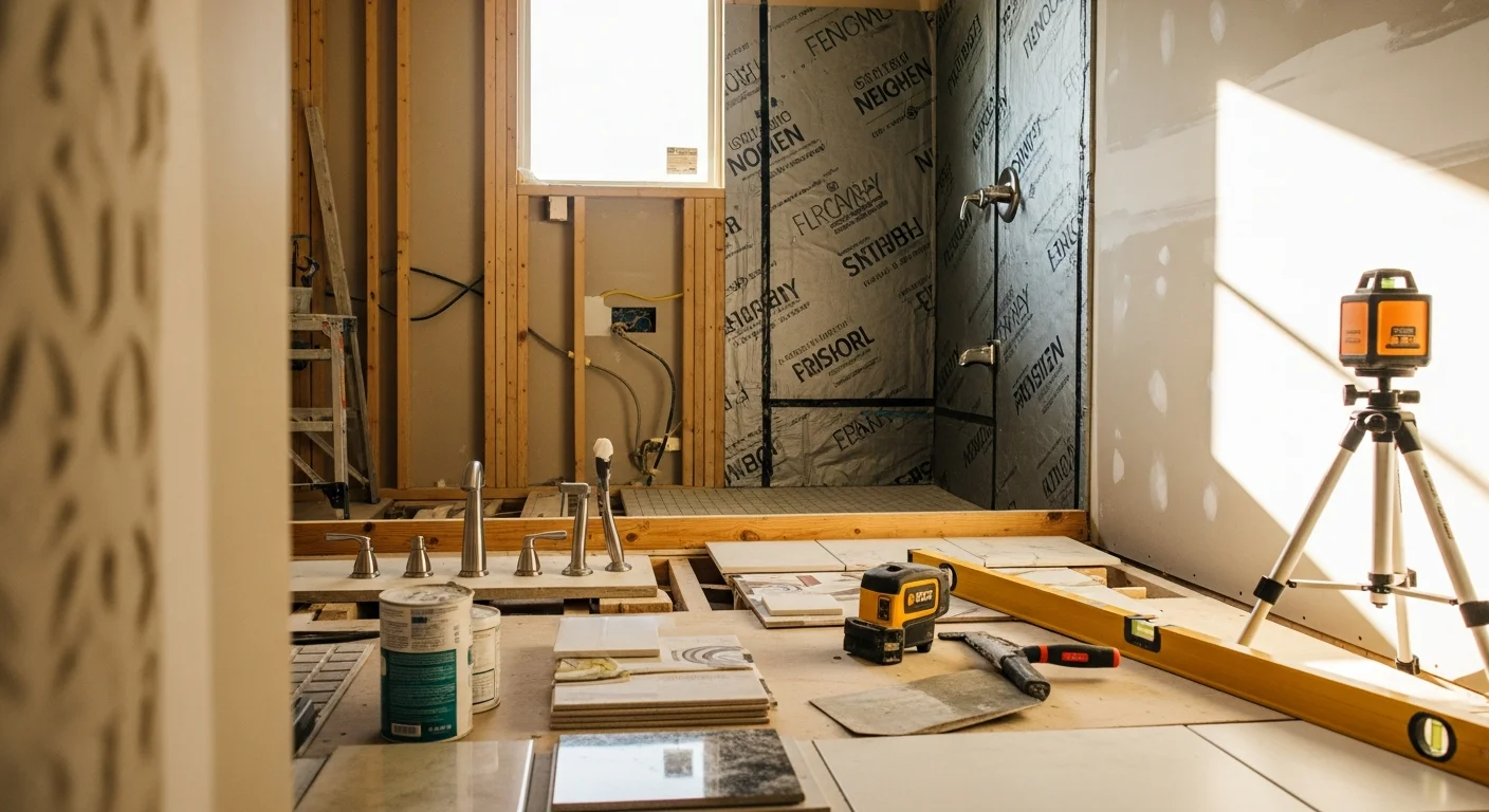 A remodeled bathroom in a Tomball, TX home featuring a walk-in tile shower, updated vanity, and moisture-resistant wall finishes. The space replaces a dated builder-grade layout with a clean, functional design suited to the local housing stock.