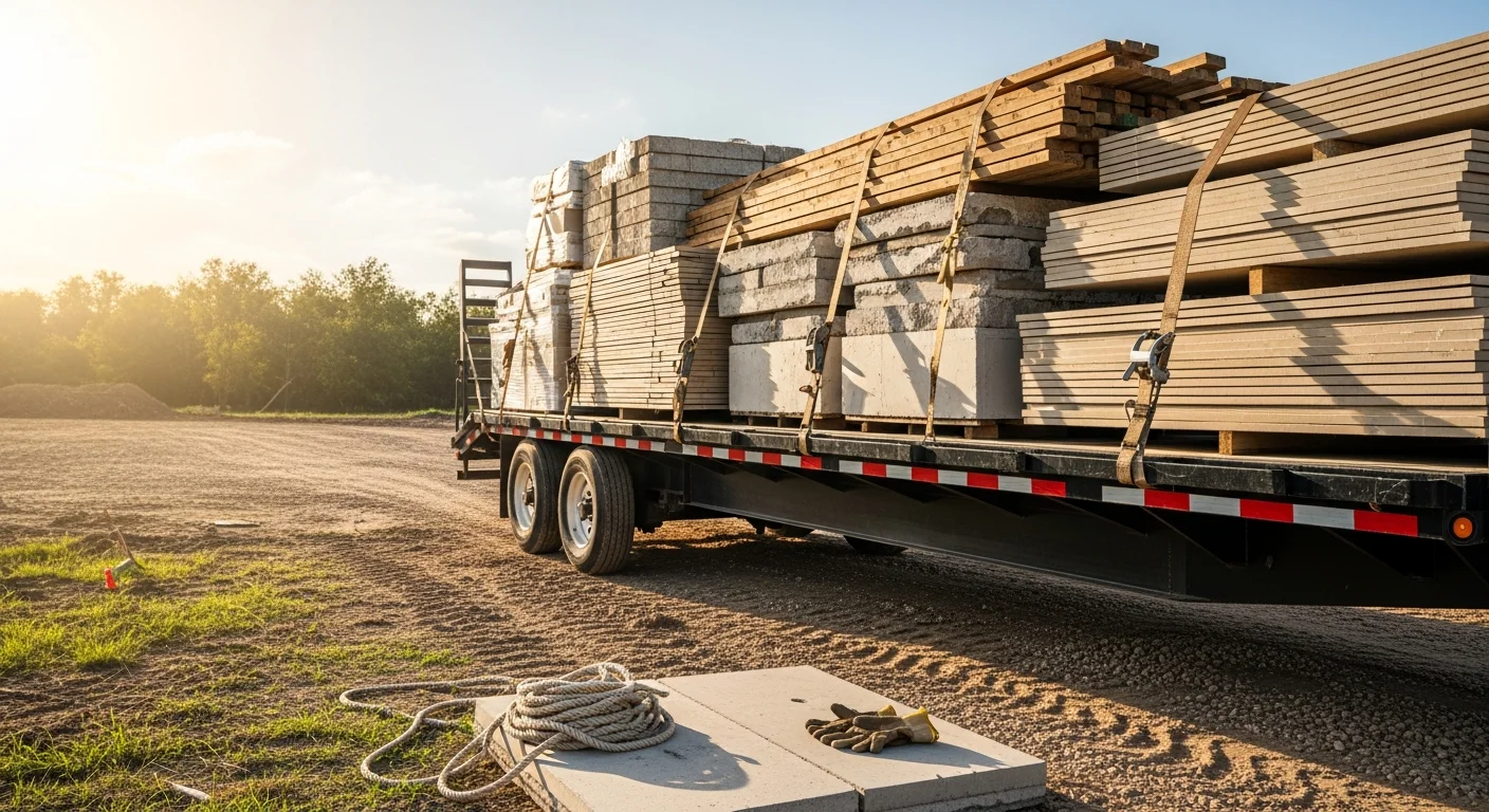 A cleared residential job site in Tomball, Texas with construction debris and bulky waste loaded into a haul away truck. The surrounding yard is clean and free of lumber scraps, concrete pieces, and mixed renovation material.